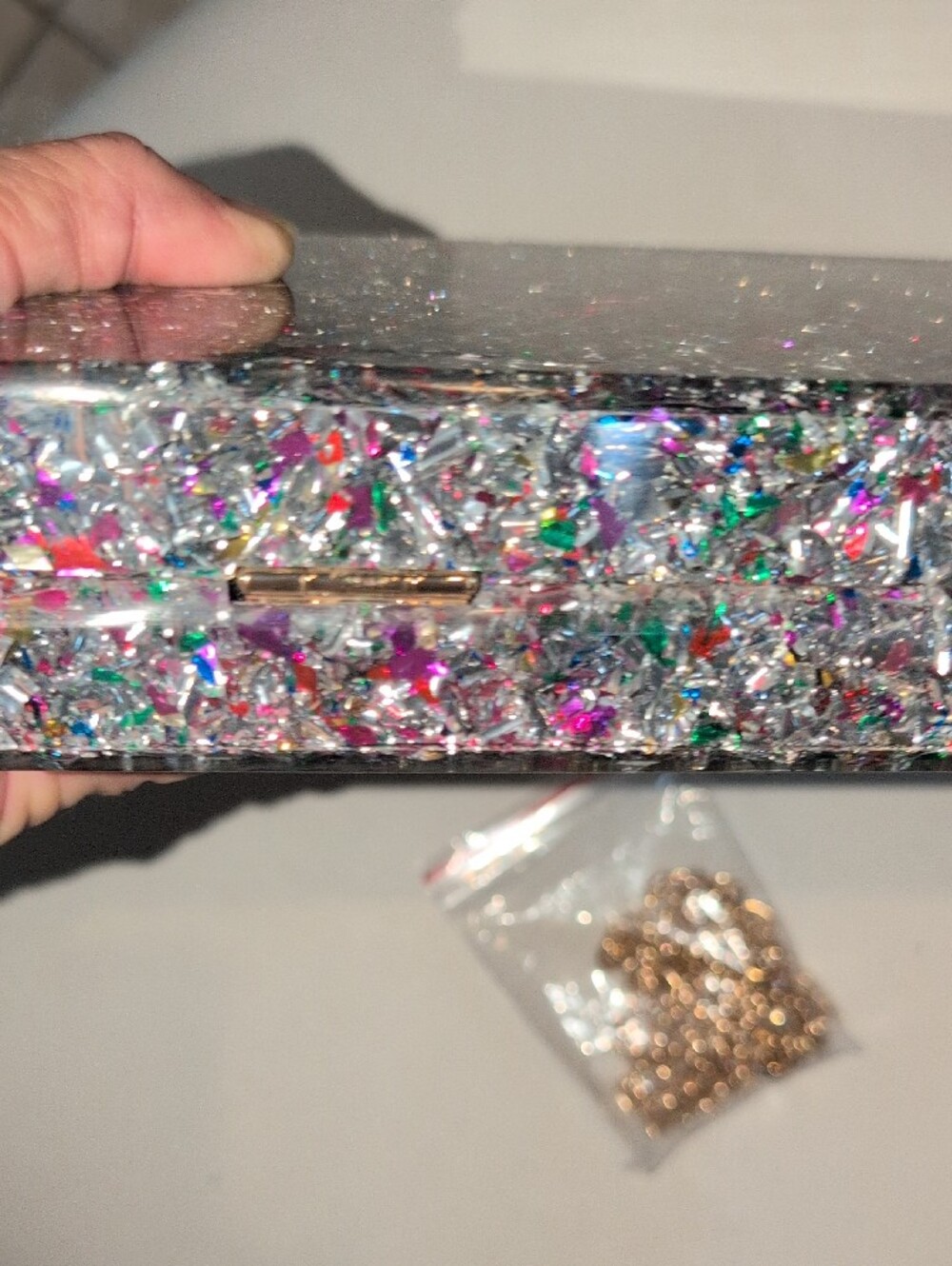 City Glitter Evil Eye Clutch - Silver Multicolor With Crossbody Strap - Picture 7 of 16
